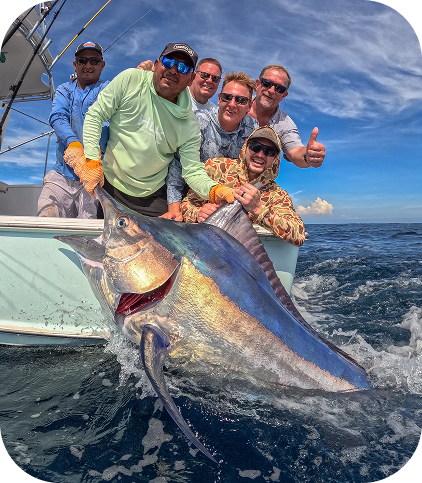 Anglers with a marlin catch